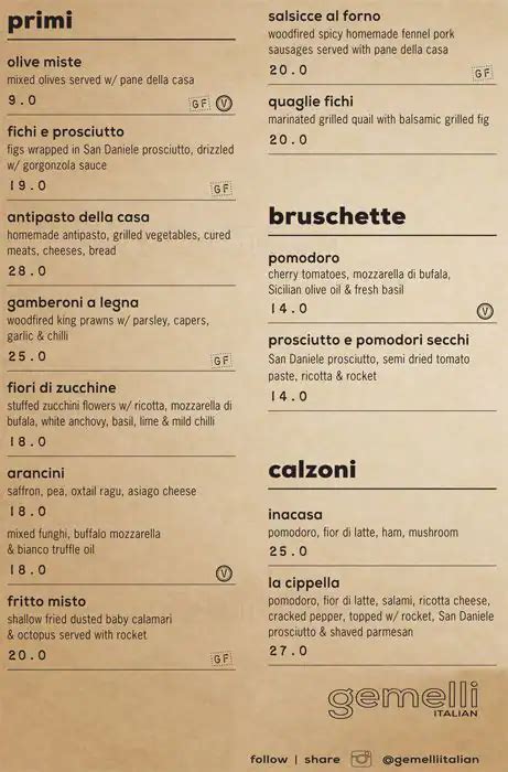 gemelli italian menu